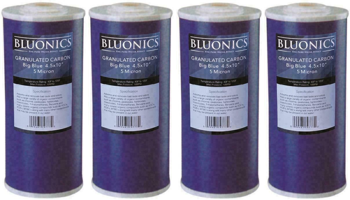 Bluonics 4 (GAC) Granular Activated Carbon Water Filters 4.5″ x 10″ Cardridges