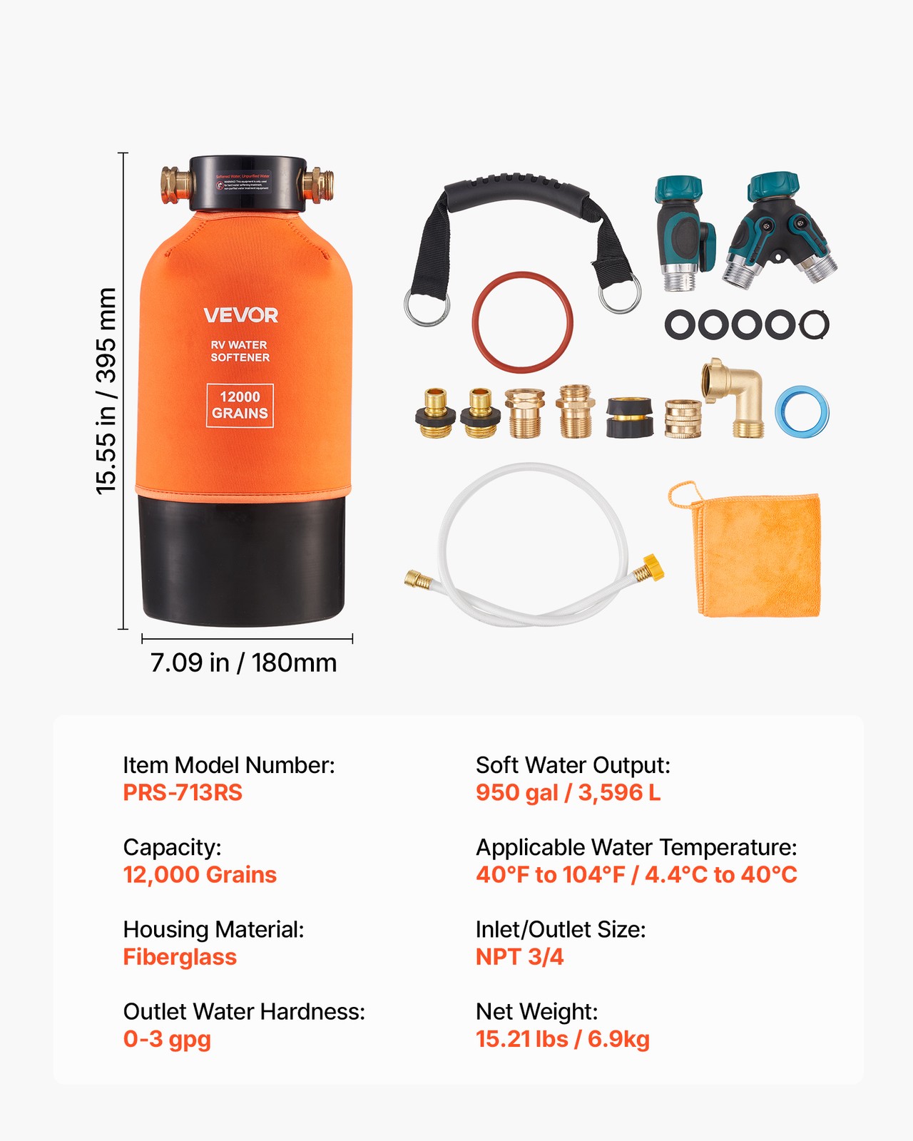 VEVOR RV Water Softener Portable Water Softener 12000 Grain for RV Trailers