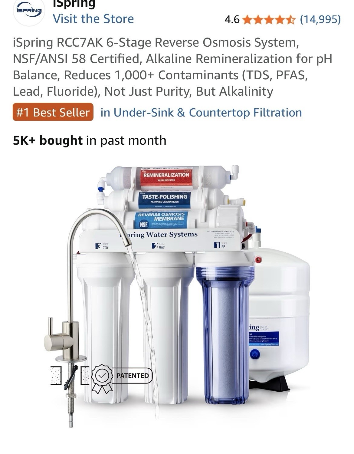 iSpring RCC7AK 6-Stage Reverse Osmosis System, NSF/ANSI 58 Certified, Alkaline