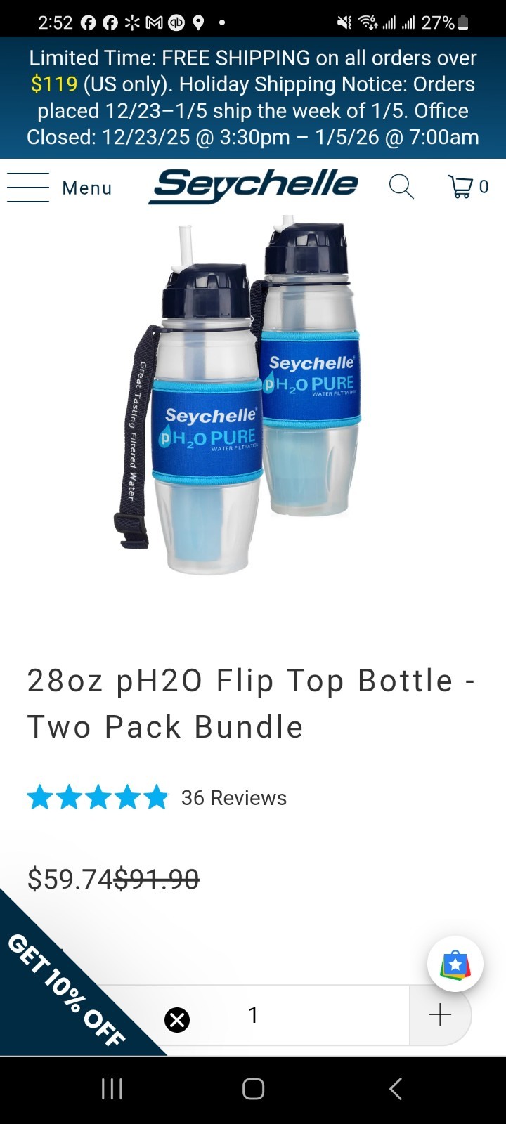 NEW Seychelle PH2O Pure Water Filtration Kit – Pitcher & Filters Plus 3 Bottles