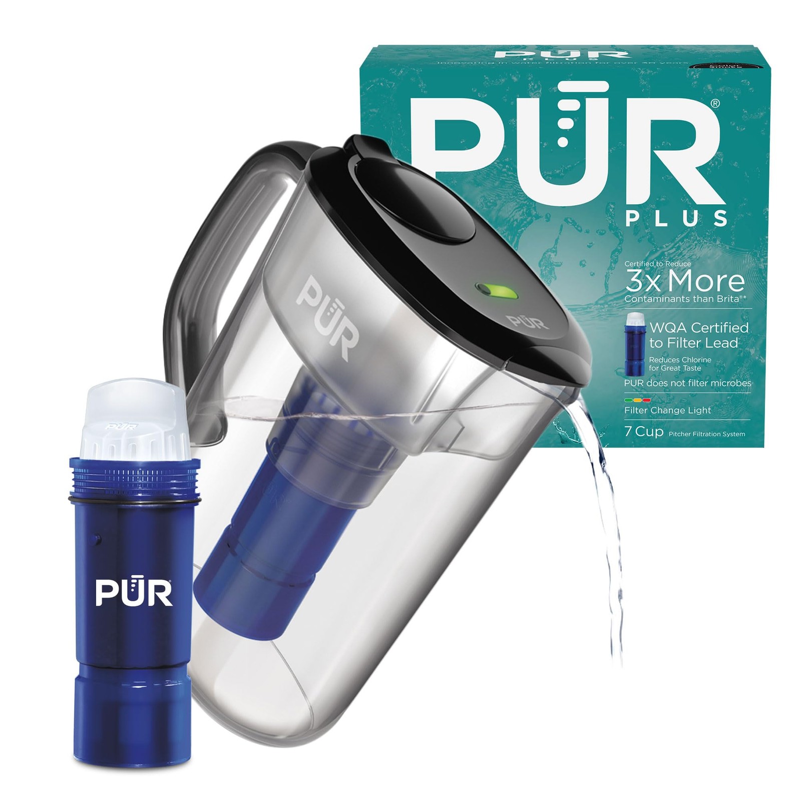 PUR Plus 7-Cup Water Filter Pitcher, Cleaner, Great-Tasting 7-Cup, Smoke
