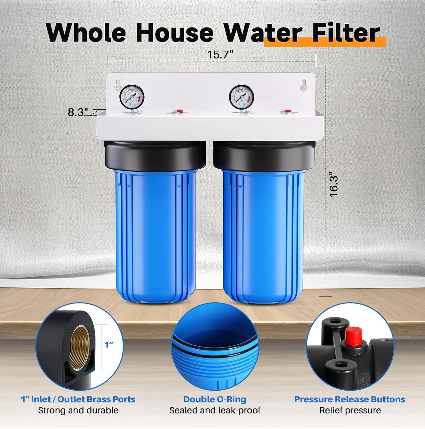 2-Stage Whole House Water Filtration System Reduces Chlorine, Odor, Heavy Metals