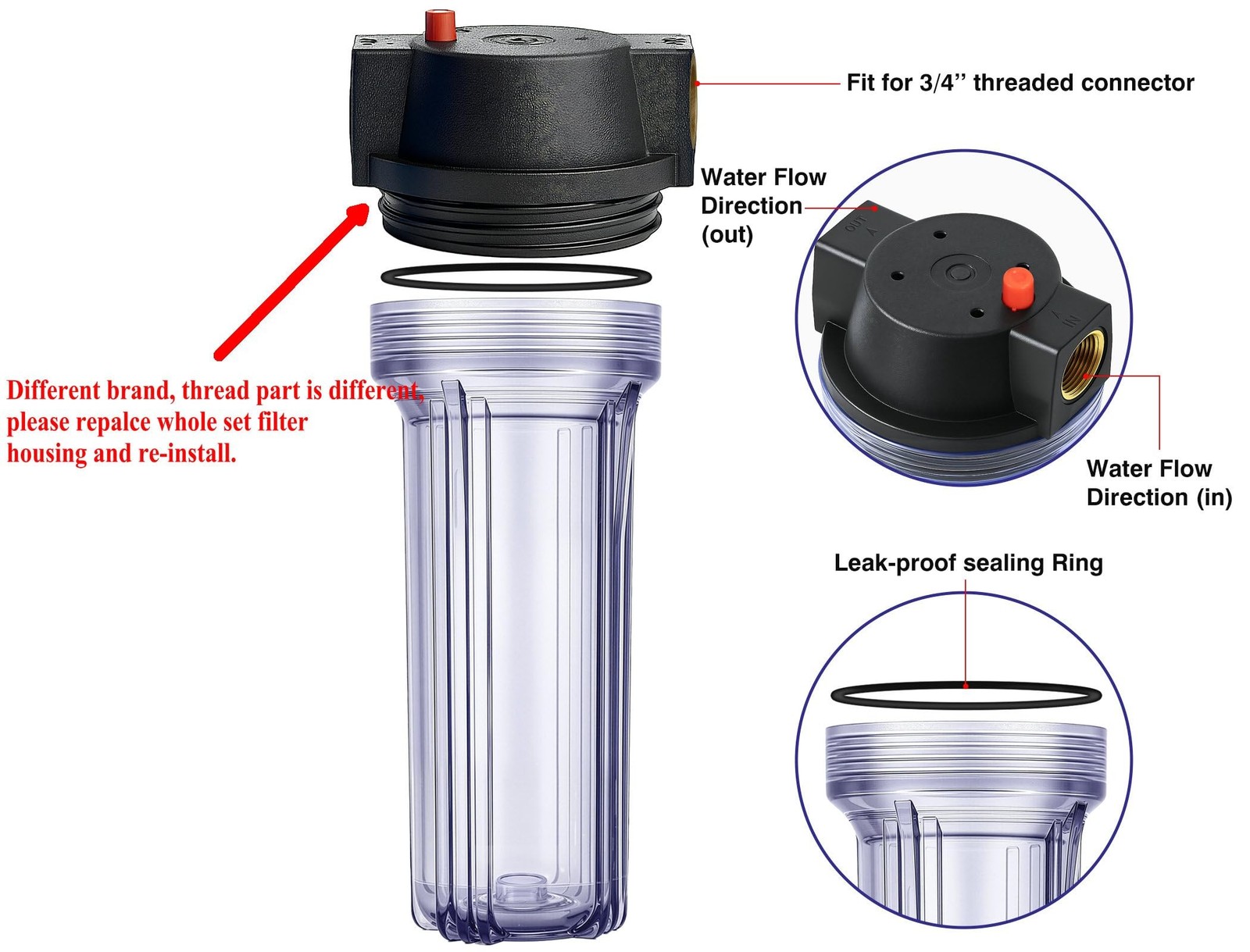 Geekpure 10-Inch Whole House Slim Water Filter Housing with Pressure Relief V…