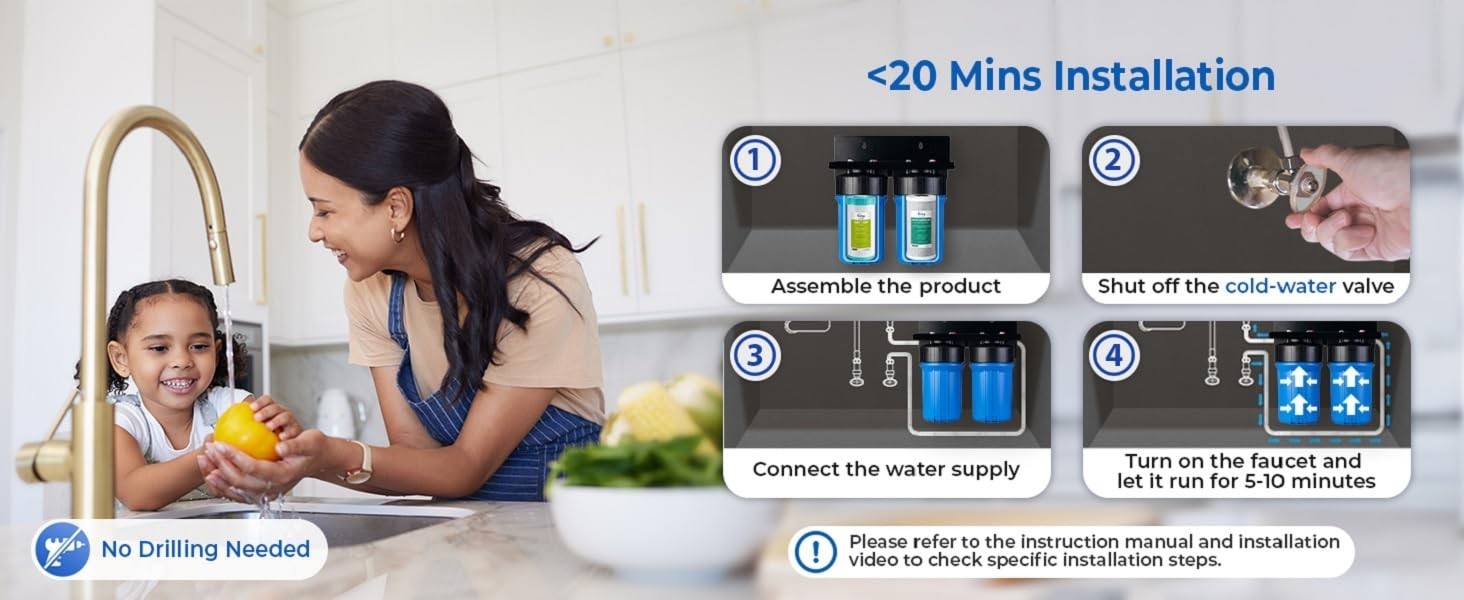 iSpring 2-Stage Under Sink Water Filter Lead Chlorine FG15B-KS FC15B-PB KDF GAC