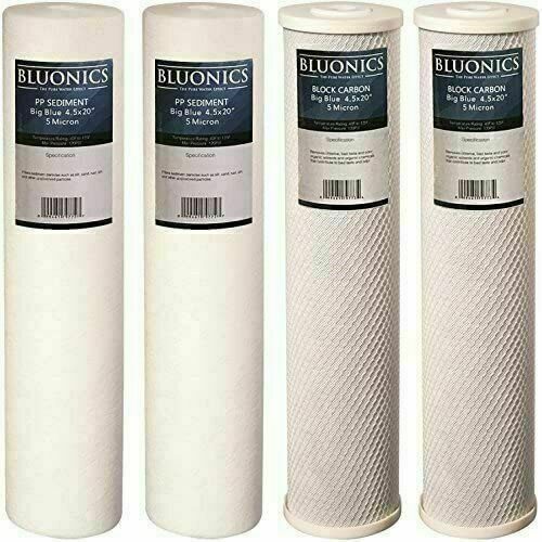 BLUONICS SEDIMENT AND CARBON BLOCK REPLACEMENT WATER FILTERS 4PCS (5 MICRON)