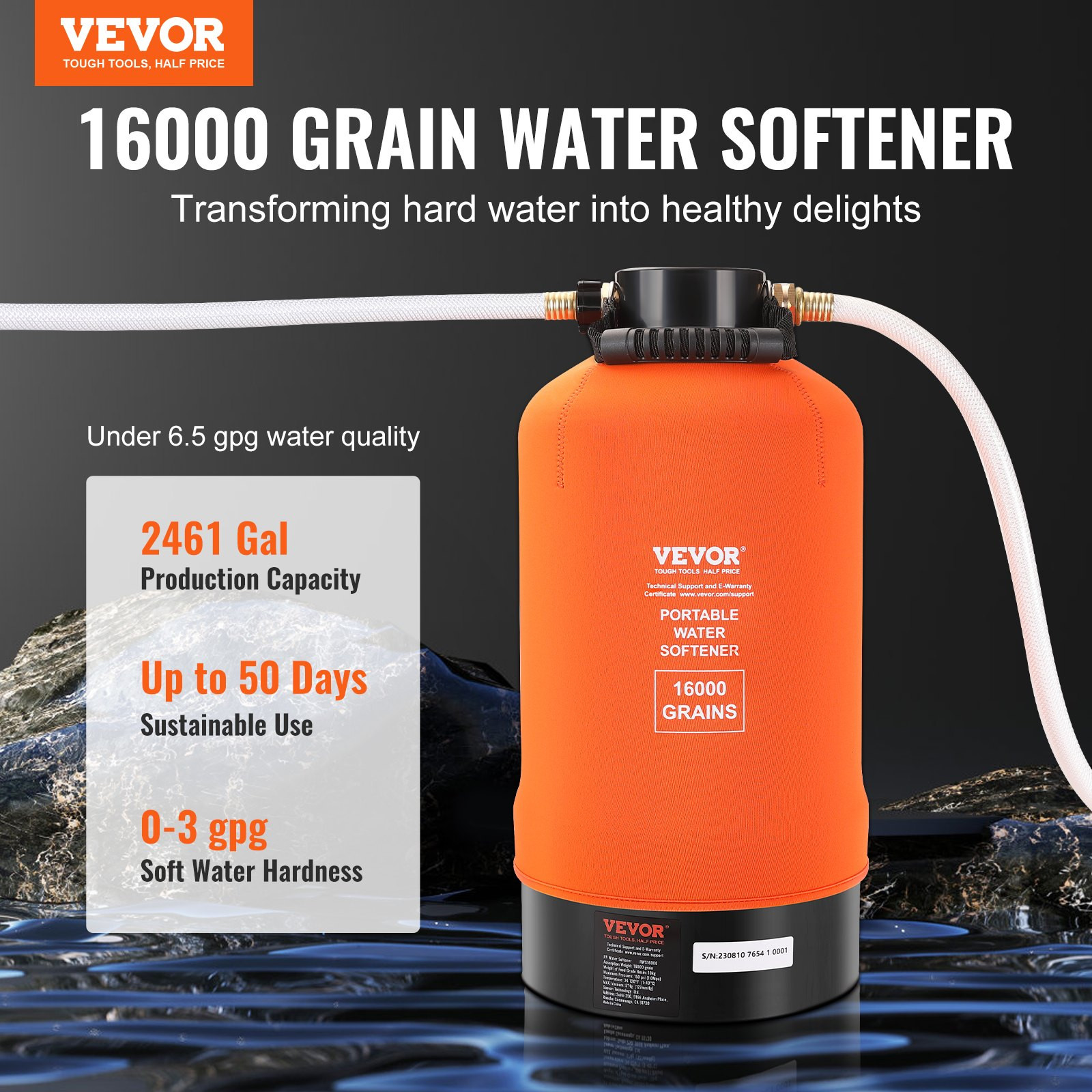 16000 Grain RV Water Softener with 3/4″ Brass Fittings & Hose