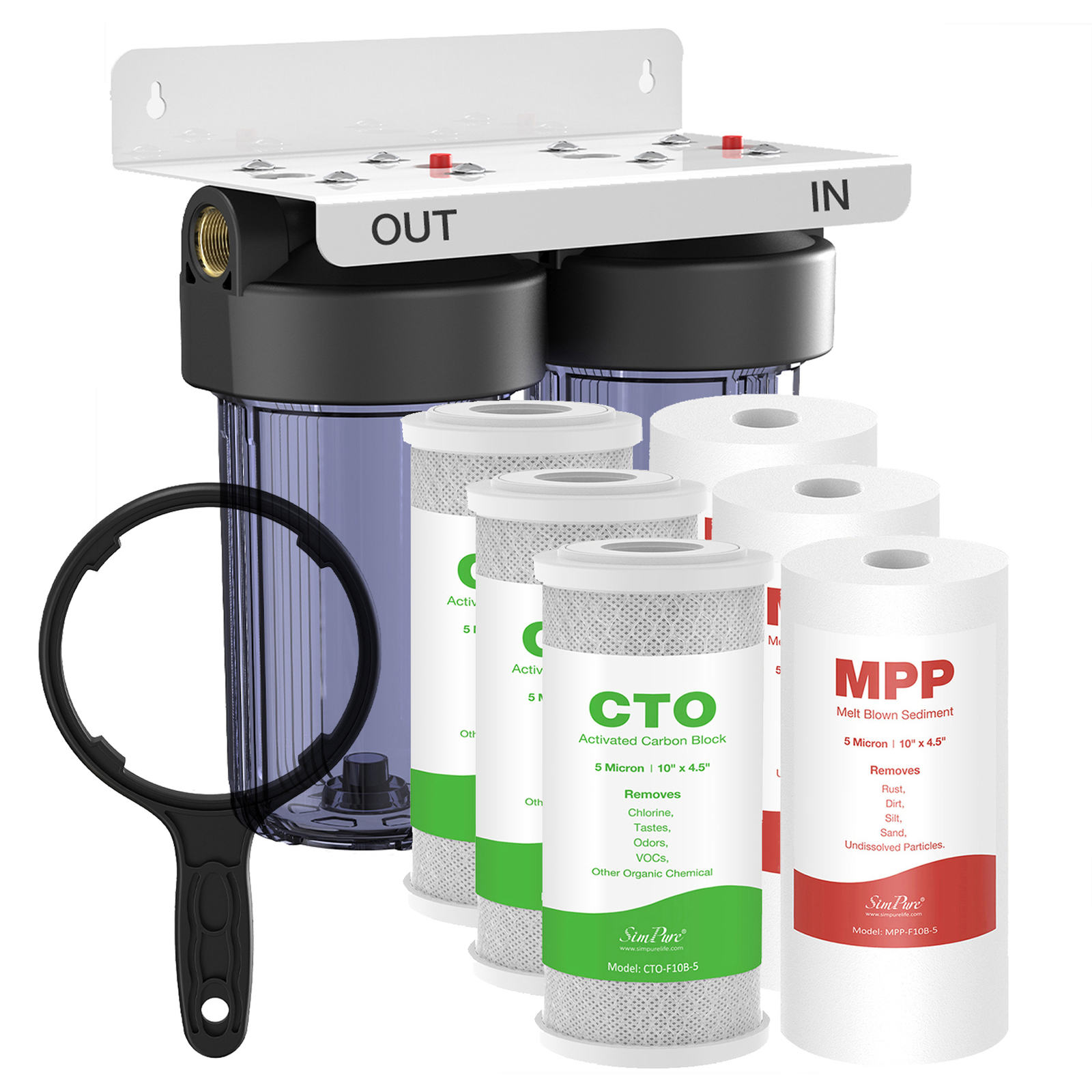 SimPure 10×4.5″ 2-Stage Whole House Water Filter System 1″ NPT Brass Port PP+CTO