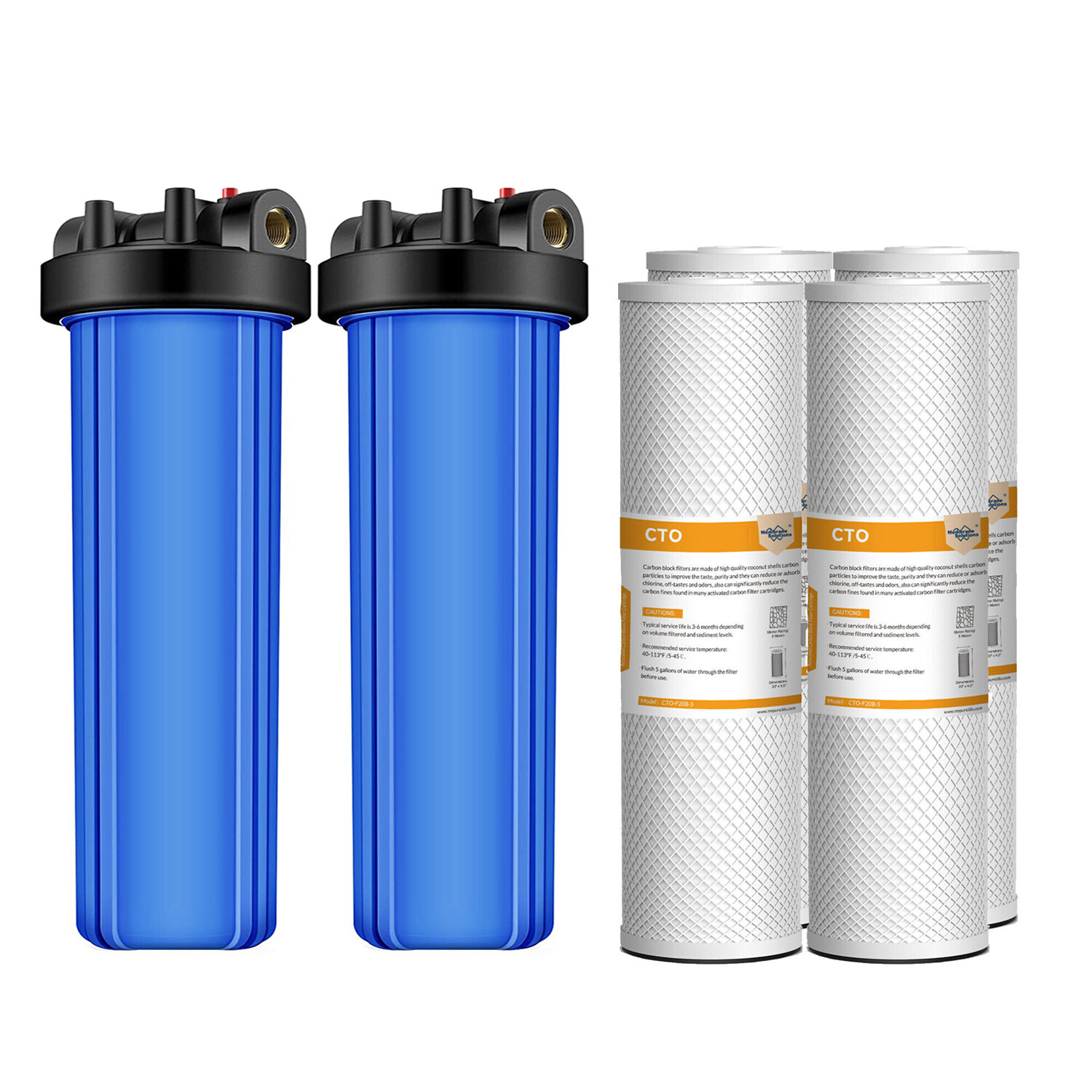 2Pack 20 Inch Whole House Water Filter Housing System &4P 20″ x4.5″ Carbon Block
